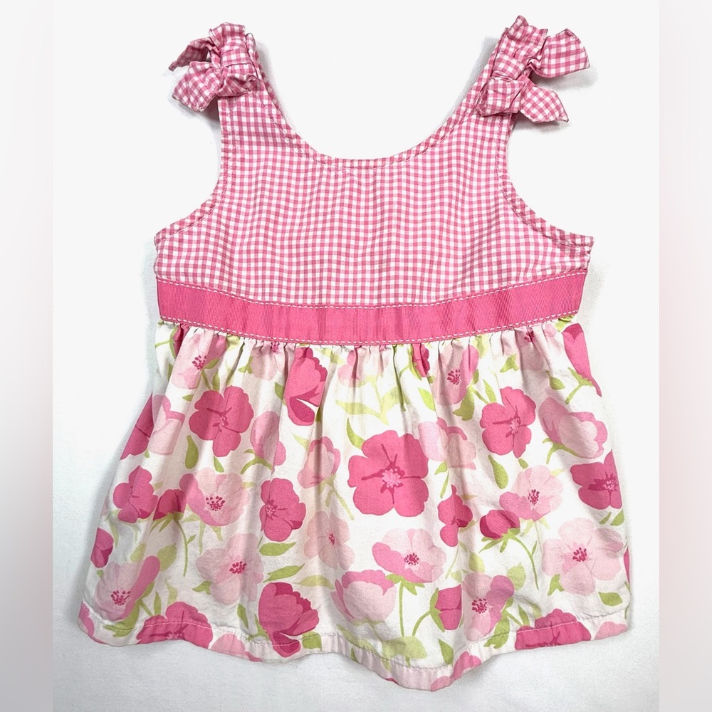 GYMBOREE Girls Floral Gingham Bow Strap Tank Top 4T Cottagecore Spring‎ Rare
